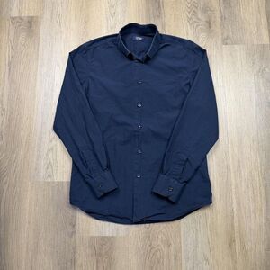 Cavalli Class Shirt Mens 16 Navy Blue Stretch Long Sleeve Button Up Dress Shirt